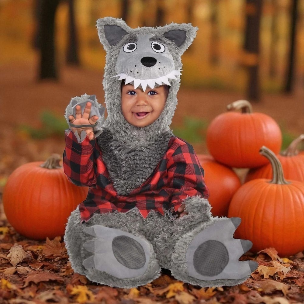 amscan Infant Big Bad Wolf Costume, 6-12 Months, 4 Pcs.,‎ Plush